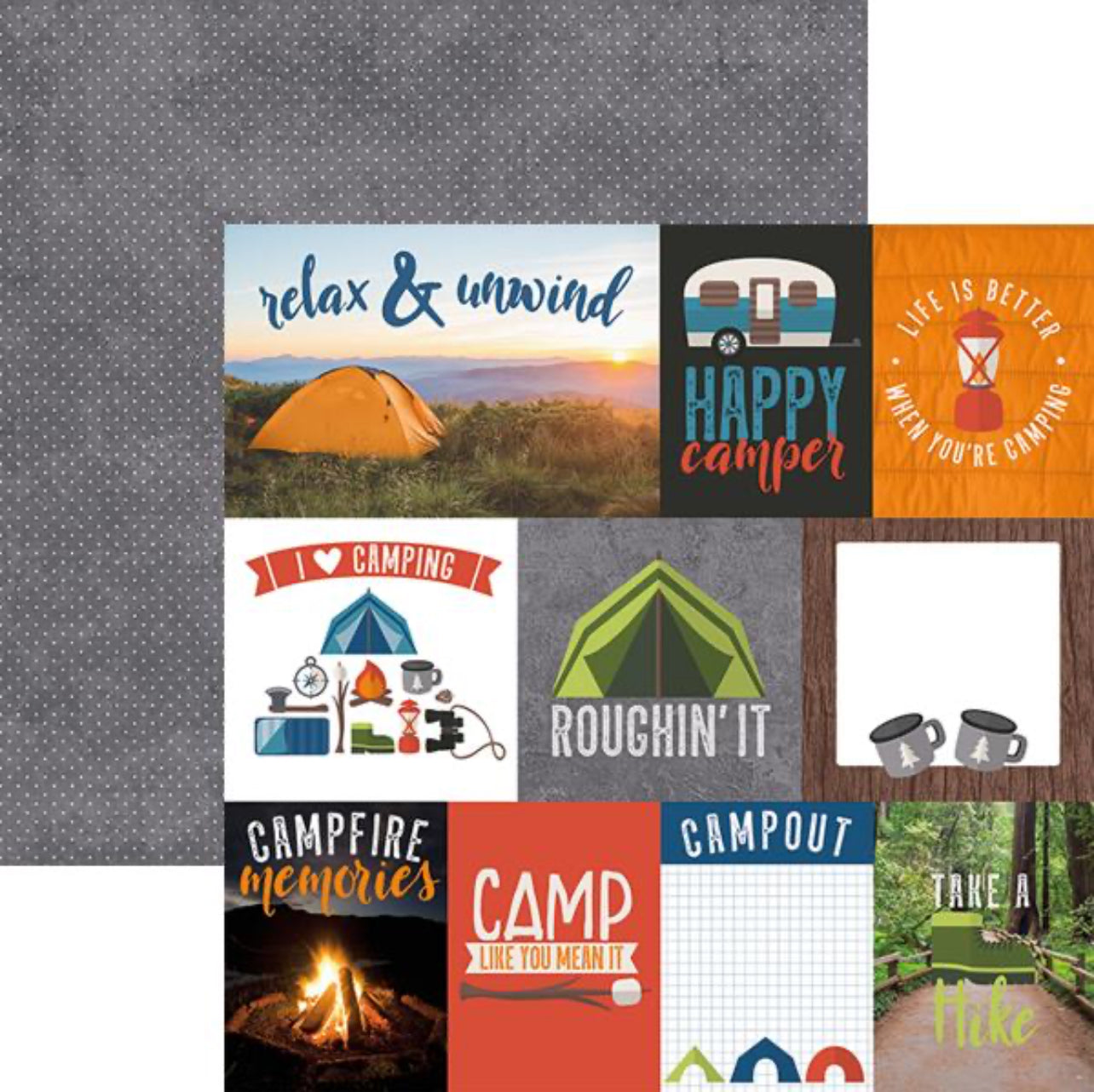 Camping Tags 12x12 Double Sided Scrapbook Paper