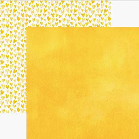 Yellow Watercolor Hearts 12x12 Double Sided Scrapbook Paper