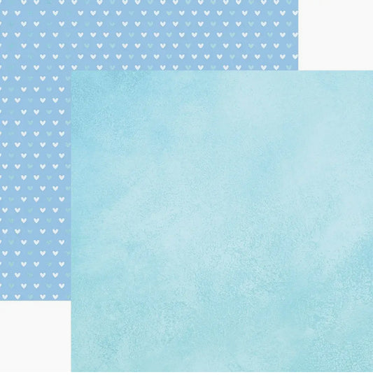 Blue Watercolor Hearts 12x12 Double Sided Scrapbook Paper