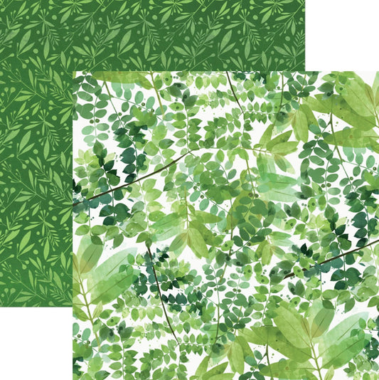 Green Watercolor Leaves 12x12 Double Sided Scrapbook Paper